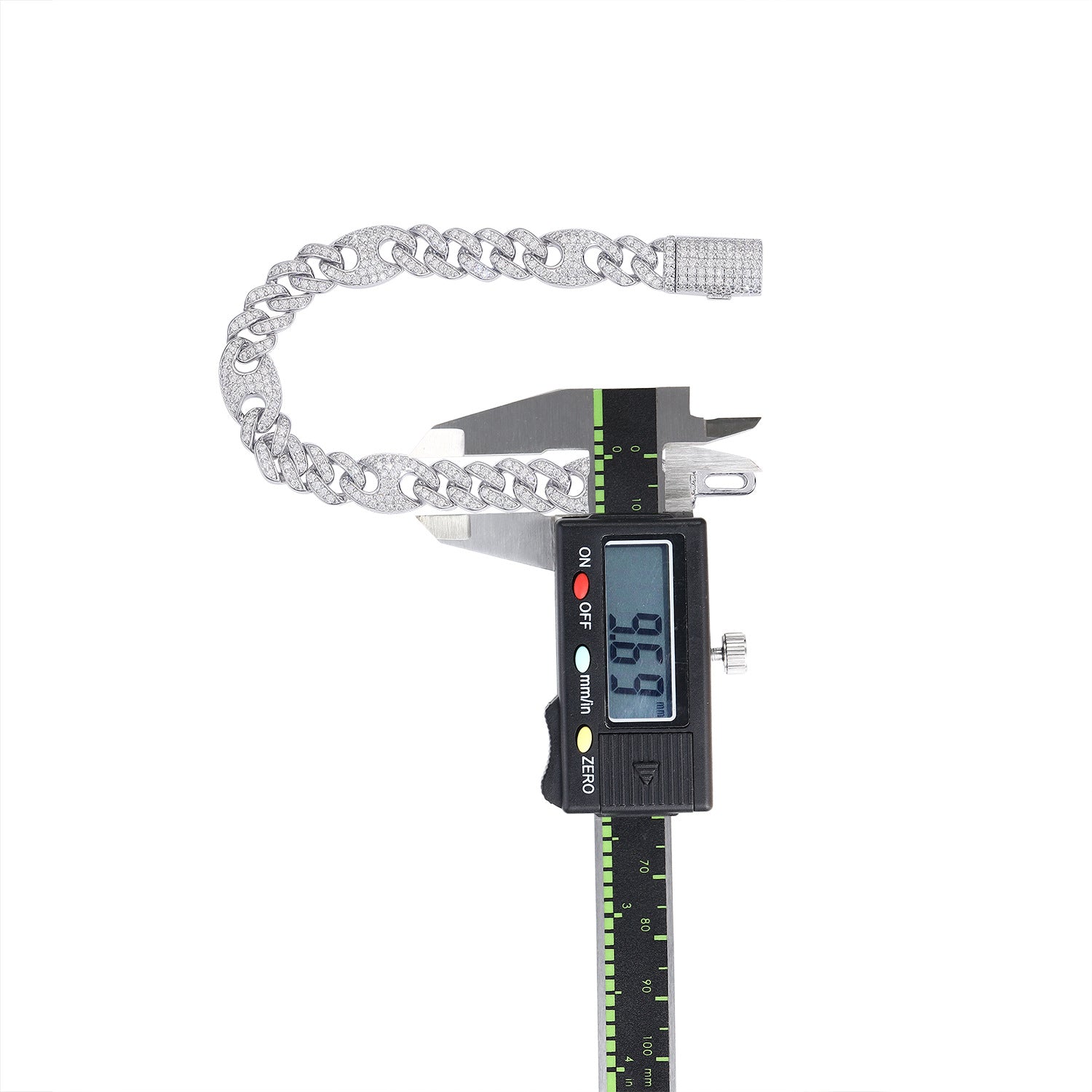 新款个性字形古巴链S925银满镶莫桑石嘻哈潮男手链饰品