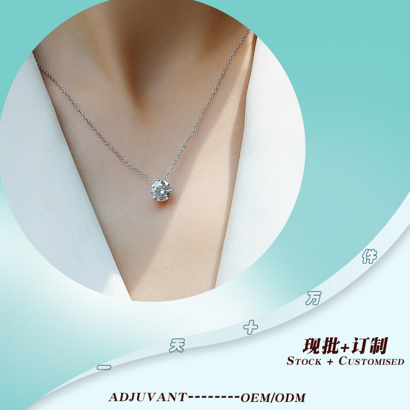 专供s925银莫桑石吊坠简约时尚小众项链女