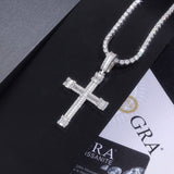 新款S925银莫桑石嘻哈十字架吊坠潮流时尚百搭项链男