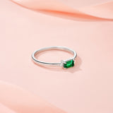 新款S925纯银八角形祖母绿戒指女轻奢时尚简约指环