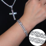 新款个性字形古巴链S925银满镶莫桑石嘻哈潮男手链饰品