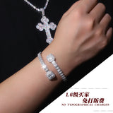 嘻哈风男士S925银莫桑石豪镶开口可调节手镯