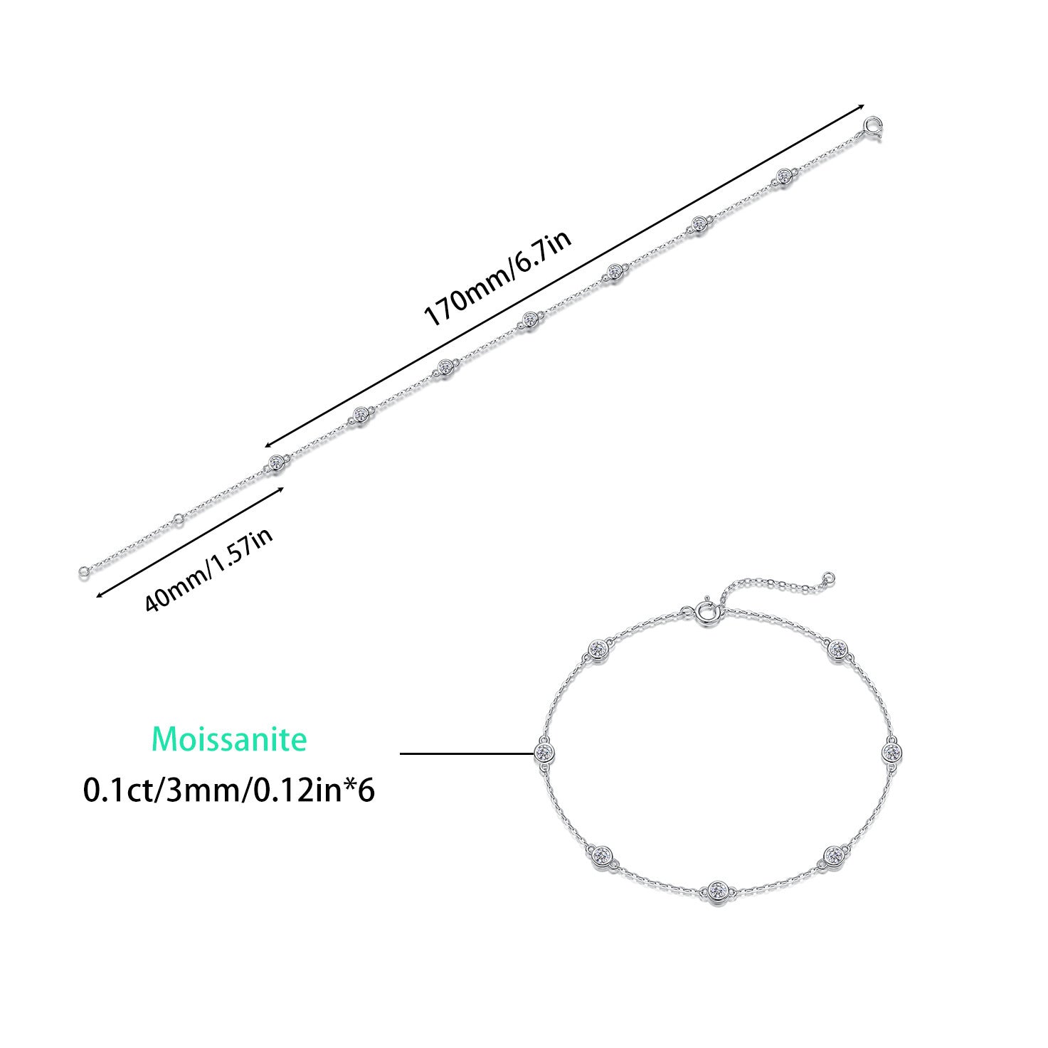S925银莫桑石手链镀铂18k白金泡泡时尚轻奢手链