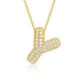 26个字母项链925纯银电镀金色锁骨链莫桑石男女时尚吊坠