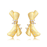 新款S925银镶莫桑创意褶皱珍珠蝴蝶结耳钉设计感小众轻奢耳环