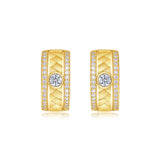 新款拉丝工艺时尚S925银镶嵌莫桑石耳钉字母O形K黄简约百搭耳环女