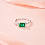 2025新款S925纯银八角形培育石祖母绿戒指小众轻奢简约时尚指环女