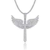 外新款满镶堕落天使吊坠女神展翅立体羽毛说唱嘻哈潮男项坠
