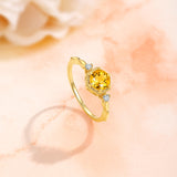 新款S925纯银圆形六爪黄晶石戒指复古日系文艺显白清新指环女