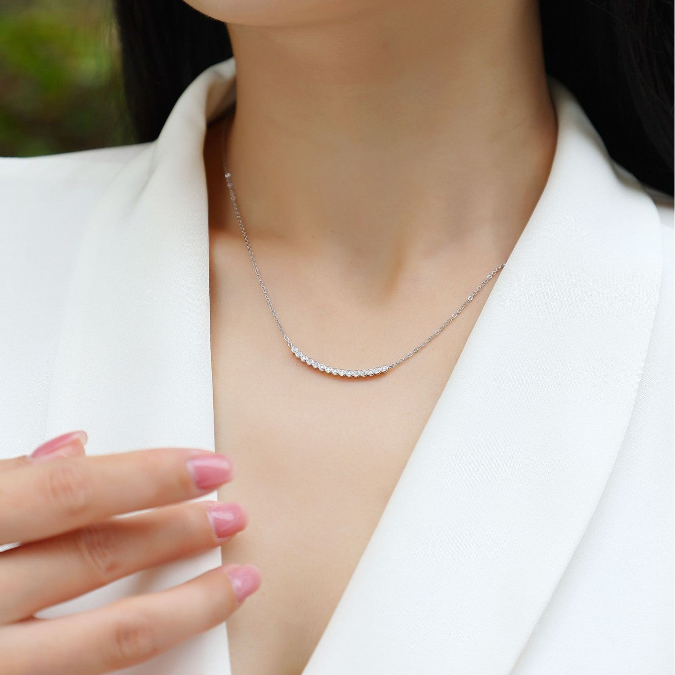 一字型s925银莫桑石吊坠时尚吊坠项链纯银吊坠送女朋友礼物