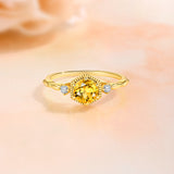 新款S925纯银圆形六爪黄晶石戒指复古日系文艺显白清新指环女