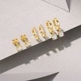 外新潮叠戴组合耳环S925银镀18K黄莫桑石耳圈耳钉