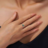 新款S925纯银八角形祖母绿戒指女轻奢时尚简约指环