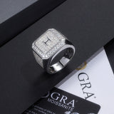 男士嘻哈戒指 莫桑石925银大号潮男戒定制轻奢时尚风饰品