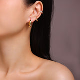 外新潮S925银镀18K黄金耳环镶嵌莫桑石叠戴组合套件耳圈耳环