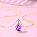 新款S925纯银水滴梨形吊坠小众简约轻奢百搭天然紫水晶项链女