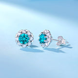 蓝眼泪s925纯银女耳钉50分圆包款耳环婚庆莫桑石耳饰女