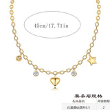 纯银轻奢气质莫桑石镀金星星月亮爱心吊坠设计双层叠戴锁骨链项链