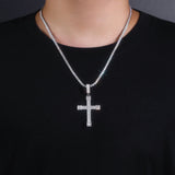 新款S925银莫桑石嘻哈十字架吊坠潮流时尚百搭项链男