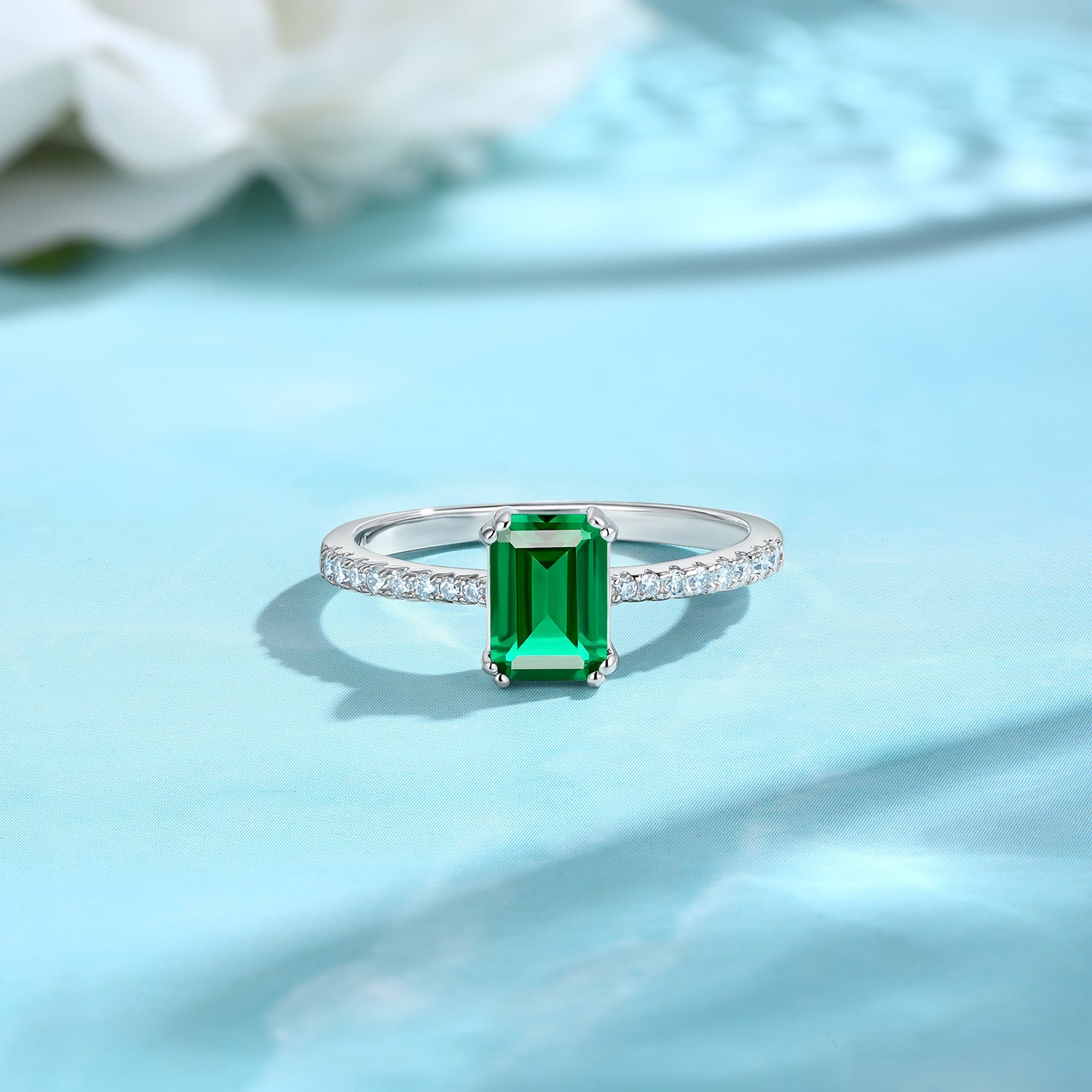 新款S925银1克拉八角形祖母绿戒指轻奢时尚简约指环女