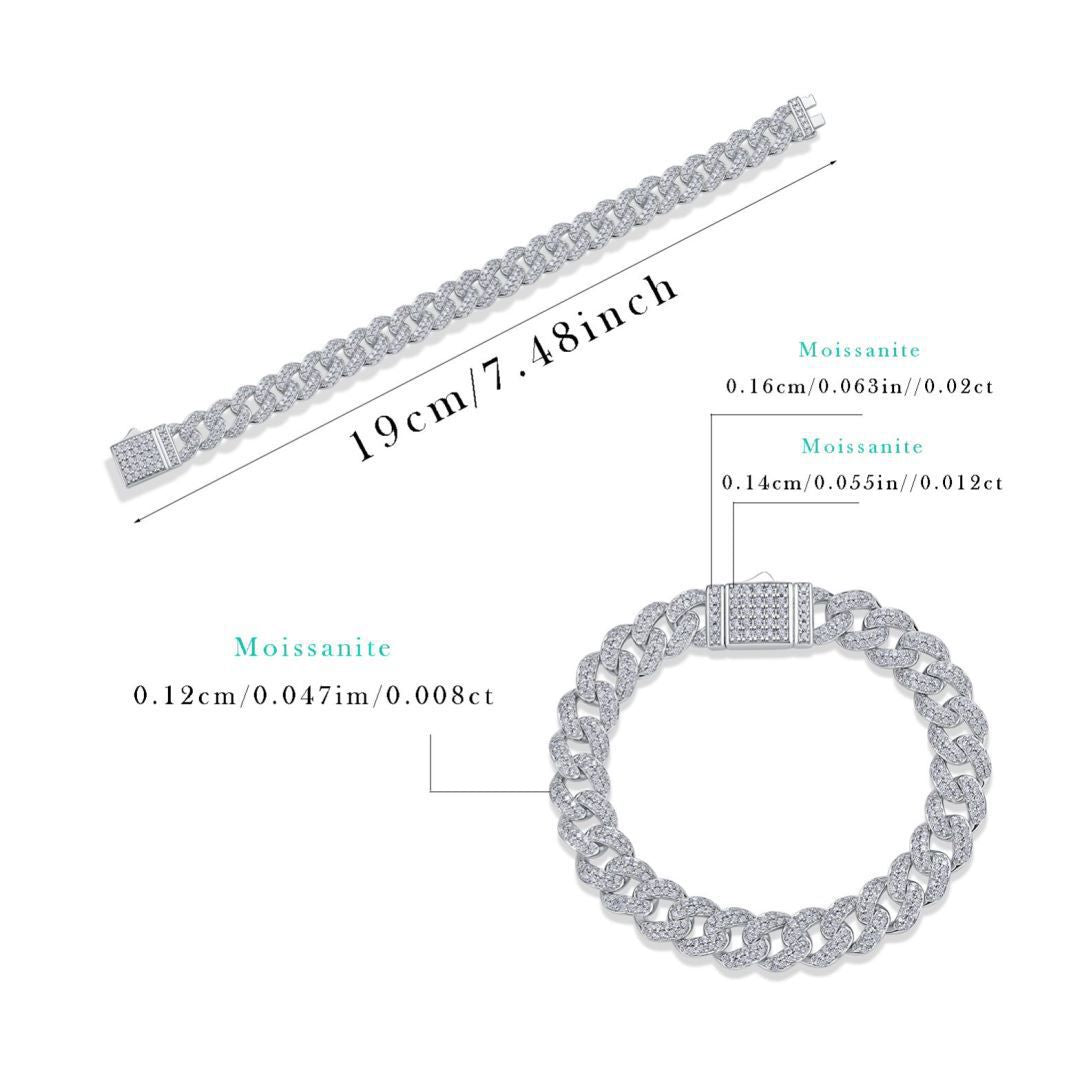 跨境爆款新款10mm宽银饰品手链抖音小红书直播莫桑石纯银古巴手链