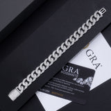 S925银莫桑石潮牌个性宽幅猪鼻扣号镶双排满镶嘻哈古巴链手链