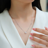 纯银莫桑石四叶草吊坠项链电镀18K白金女士几何吊坠