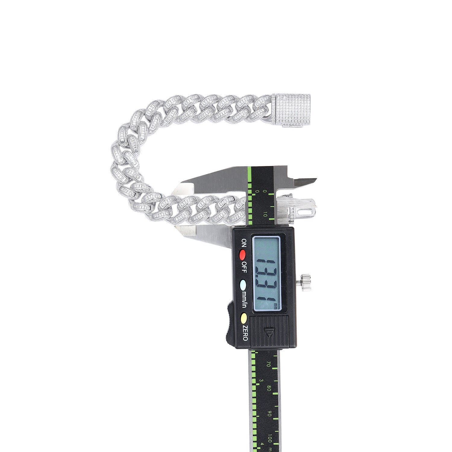 嘻哈纯银满镶古巴链 S925银莫桑石男士手链首饰