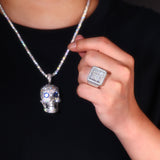 新款S925纯银方戒D色莫桑石戒子嘻哈潮流款奢华男士戒指