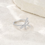 S925纯银莫桑石戒指轻奢简约镶钻蝴蝶结指环女