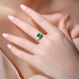 新款S925纯银经典三石款培育祖母绿戒指简约时尚培育彩宝