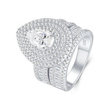 新款闪梨形满镶莫桑石套戒个性轻奢叠戴纯银戒指女