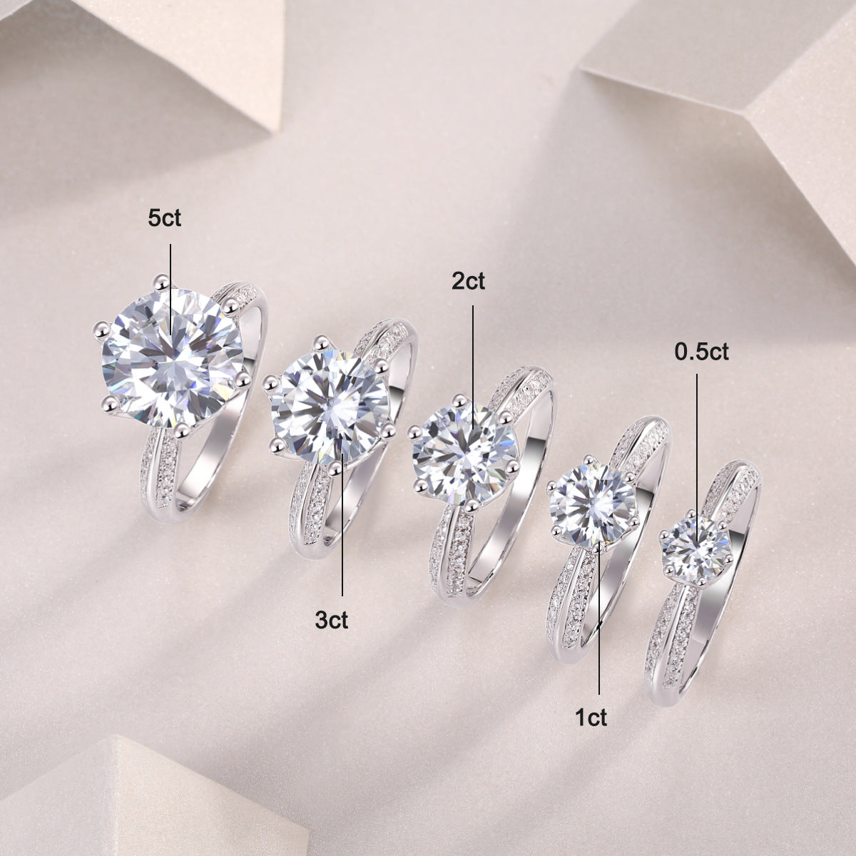 S925银莫桑石热销6爪婚戒女士时尚轻奢半壁江山戒指指圈指环