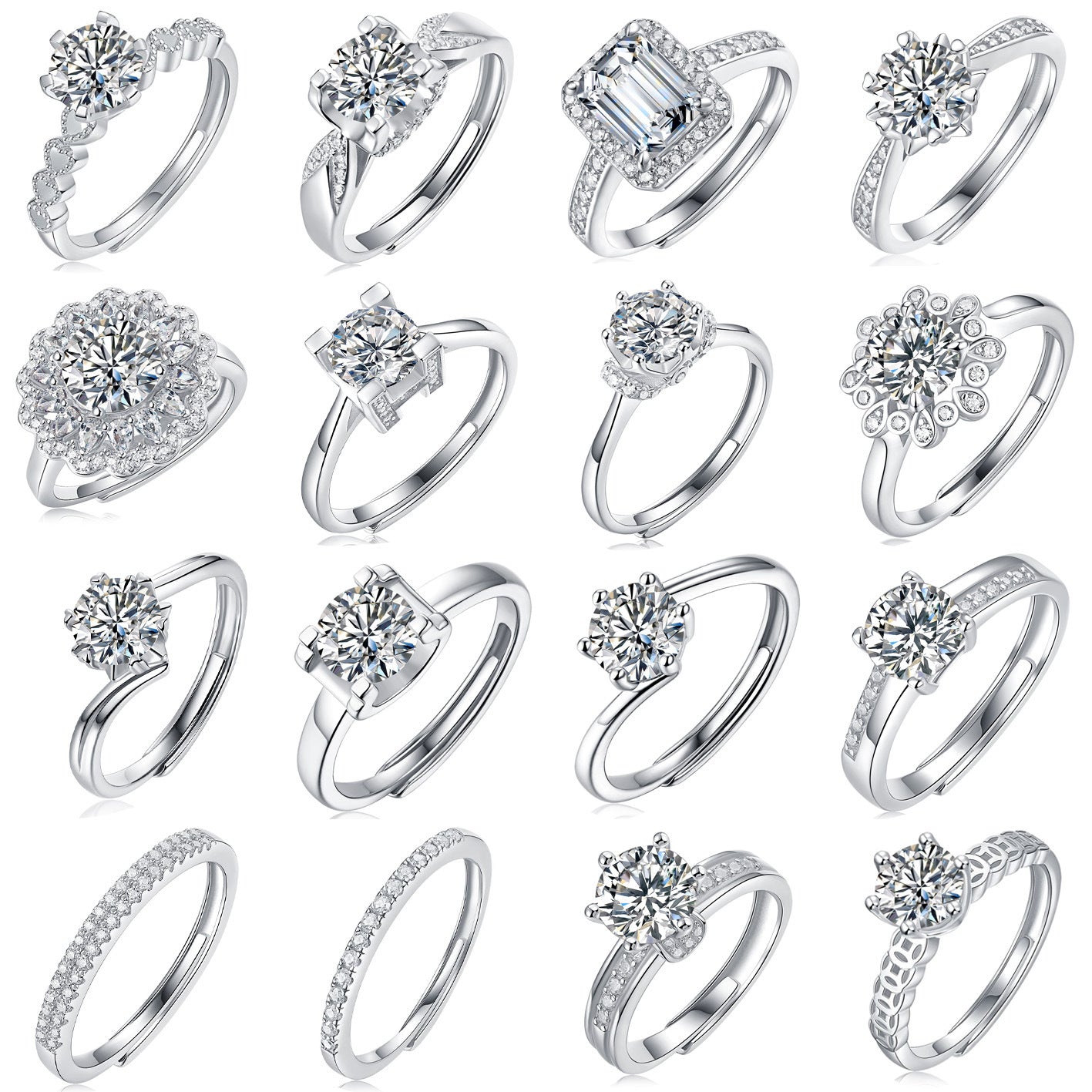 莫桑石六爪轻奢开口戒指纯银时尚