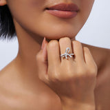 S925纯银莫桑石戒指轻奢简约镶钻蝴蝶结指环女