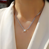 风s925银莫桑石时尚吊坠项链公主方粗链古巴链男生首饰