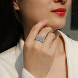 宽面指环S925银莫桑石豪镶戒子时尚首饰饰品