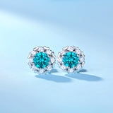 蓝眼泪s925纯银女耳钉50分圆包款耳环婚庆莫桑石耳饰女