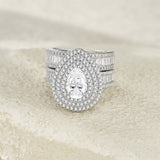 新款闪梨形满镶莫桑石套戒个性轻奢叠戴纯银戒指女