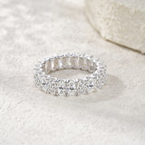 新款S925纯银椭圆蛋形满圈戒指戒莫桑石时尚百搭指环银饰女