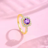 新款S925纯银圆形紫晶石戒指轻奢简约时尚指环女