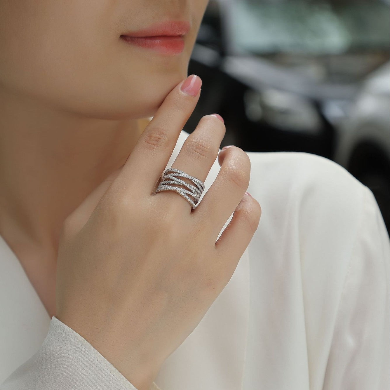 嘻哈戒指925纯银莫桑戒指女士18k莫桑石戒指女