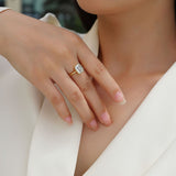 高级轻奢热销莫桑石金色简约指环925银戒指女小众女戒