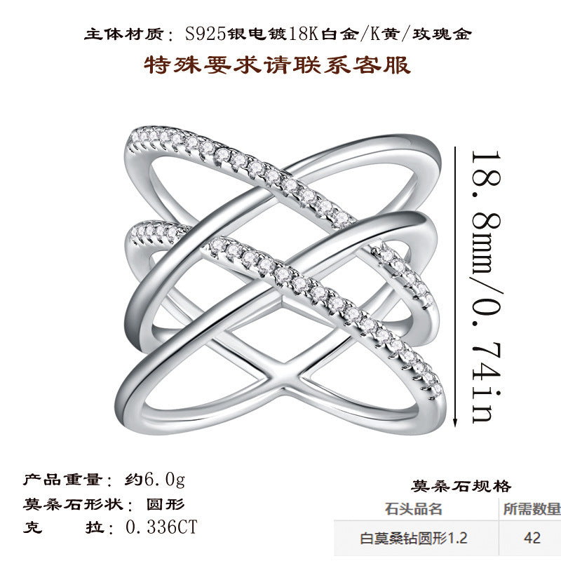 戒子女士个性戒指女豪镶闭口指环S925银莫桑石