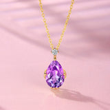 新款S925纯银水滴梨形吊坠小众简约轻奢百搭天然紫水晶项链女