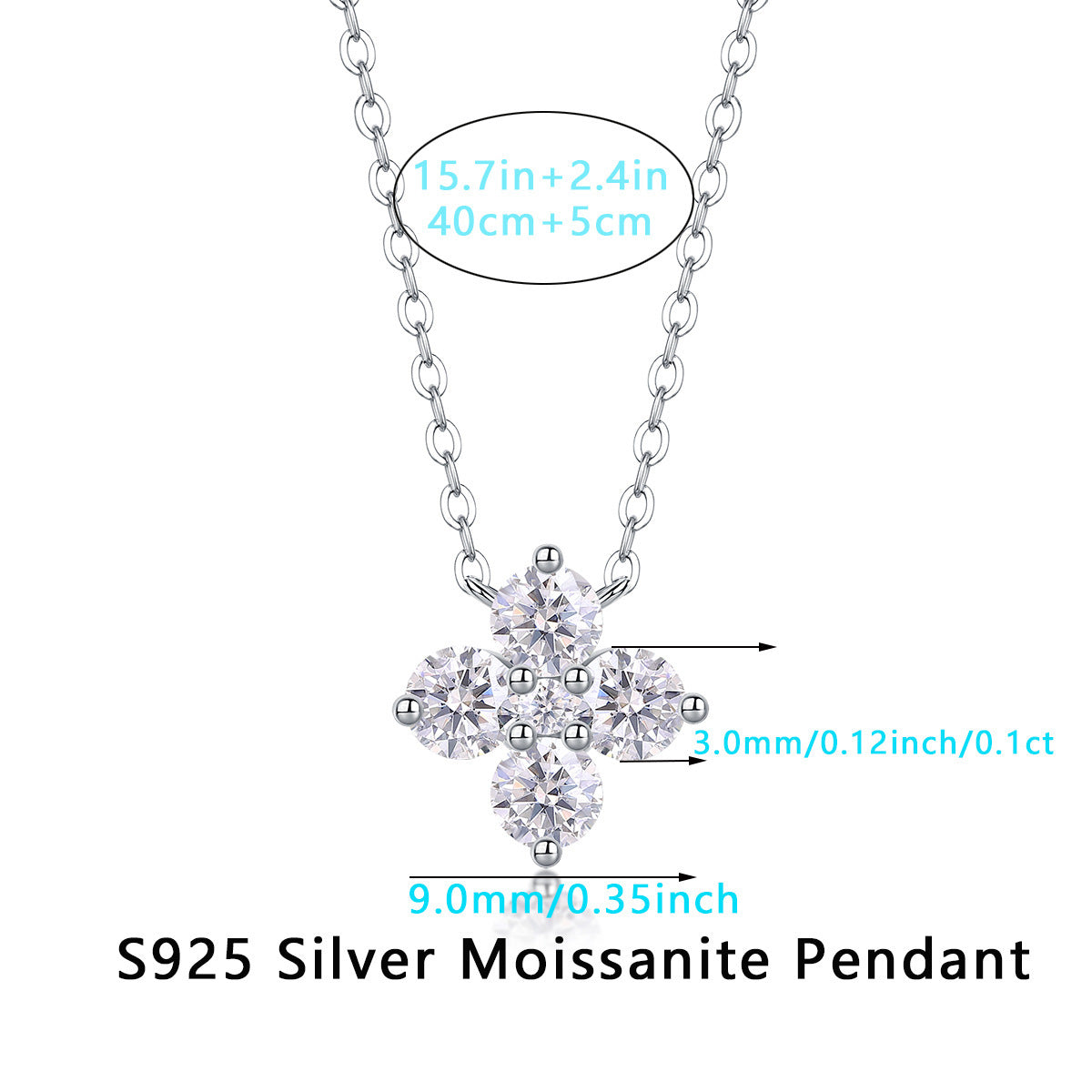 s925银莫桑石幸运四叶草吊坠项链项链