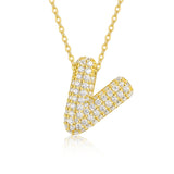 26个字母项链925纯银电镀金色锁骨链莫桑石男女时尚吊坠