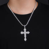 新款S925银时尚潮流十字架纹理项链个性嘻哈风饰品吊坠男