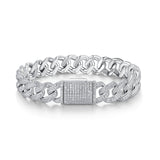 新款11mm双排满镶S925银莫桑石手链嘻哈个性时尚古巴链男