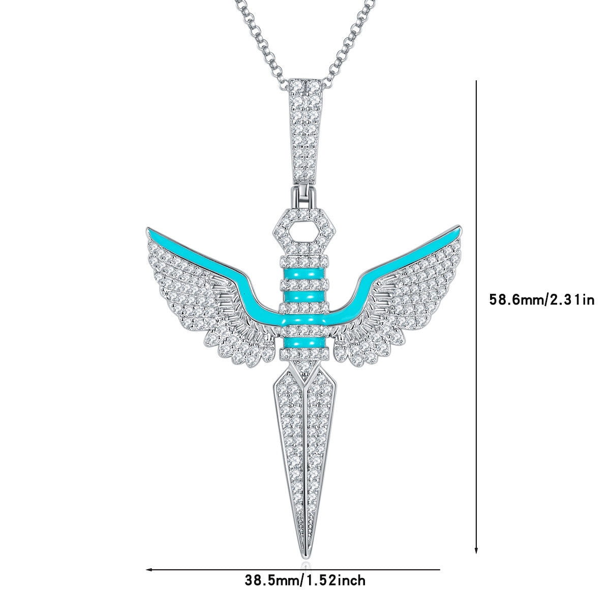 嘻哈项链小众设计S925纯银莫桑石天使之翼潮流时尚吊坠男